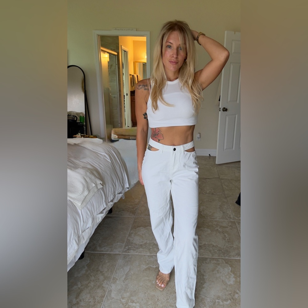 Future Collective White Cut-Out Flare-Leg Pants